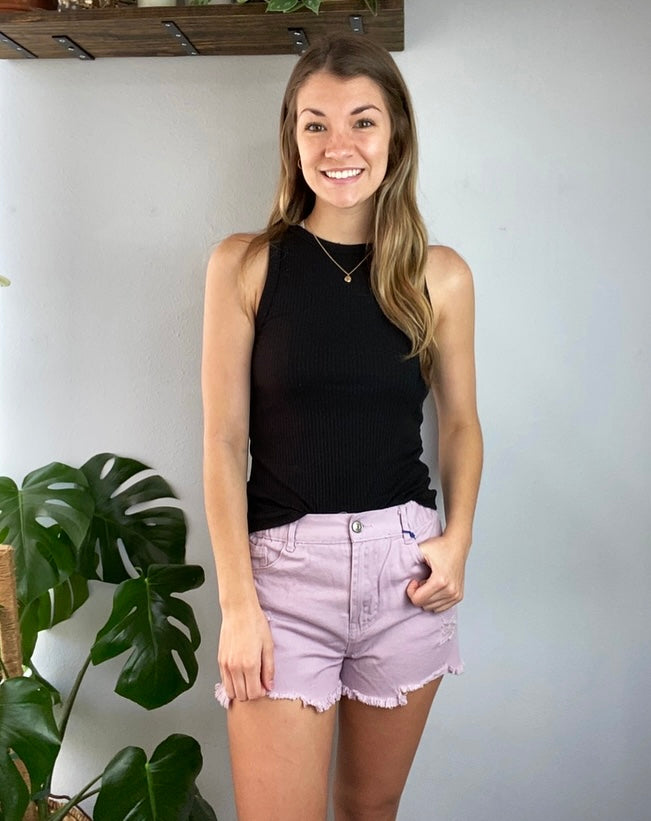 Elastic Waist Denim Shorts